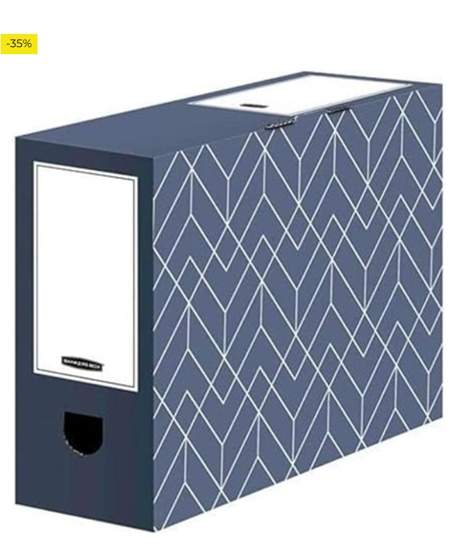 Bankers Box Caja archivadora A4, serie Décor para oficina y hogar, 100 mm de ancho, cartón ondulado 100% reciclado, color azul p