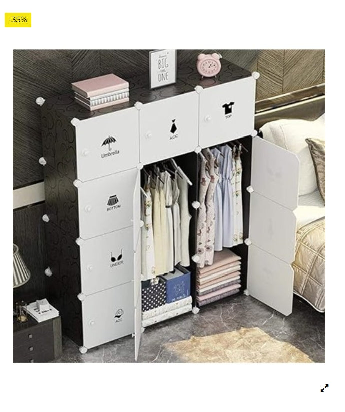 BAKAJI Armario Armario Modular de 12 Cubos con 2 Puertas Perchero 6 estantes móviles modulables modulables Ahorro de Espacio Org