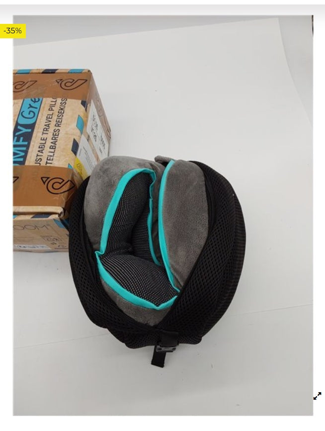 FLOWZOOM Comfy Almohada de Viaje Viscoelástica – Soporte Ajustable 360°, Funda de Felpa Suave y Lavable, con Bolsa Compacta – Co