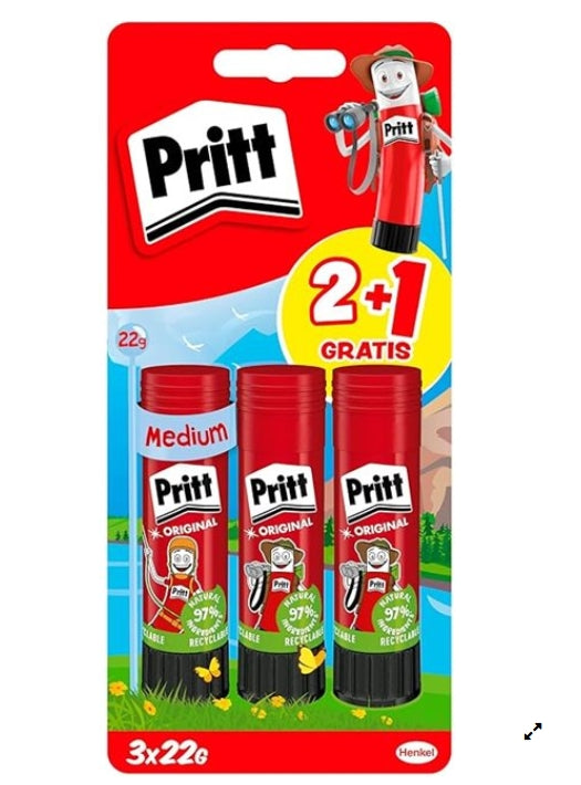 Pritt Barra Adhesiva, pegamento infantil seguro para niños para manualidades, cola universal de adhesión fuerte para estuche esc