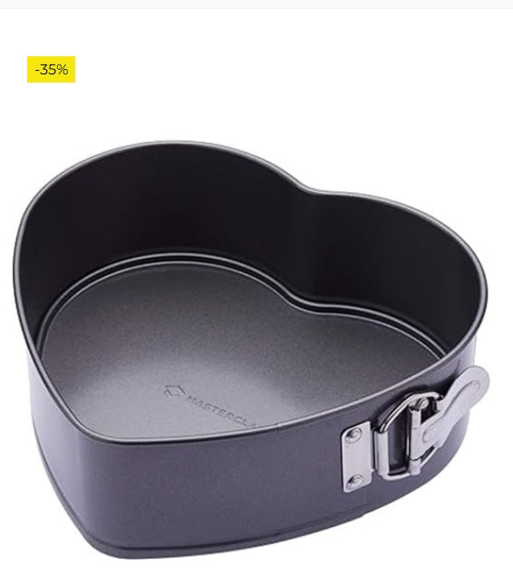 MasterClass Molde de 22,5 cm para tartas en forma de corazón con base suelta y antiadherente sin PTFE, PFOA ni BPA, cierre Sprin