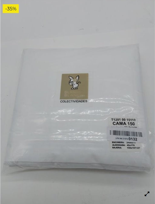 Burrito Blanco Sábanas de Hostelería | Juego de Sábanas 150x190/200 | Ropa de Cama Algodón/Poliéster | Fácil Planchado | Color B