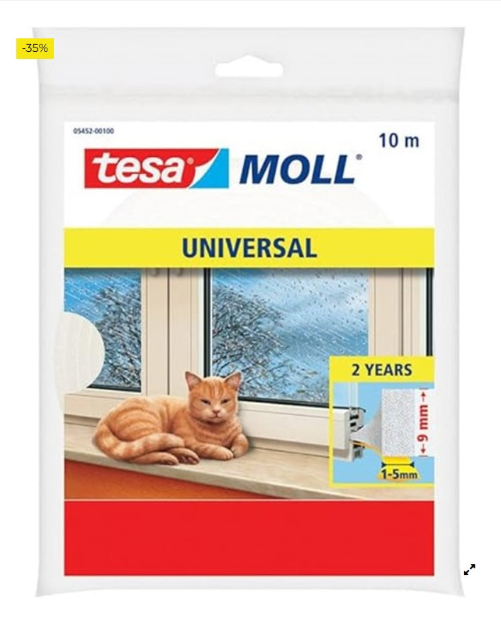 tesamoll Perfil I STANDARD, Burlete Cortavientos, Cinta Autoadhesiva de Espuma adecuado para Aislar Ventanas y Puertas del Hogar