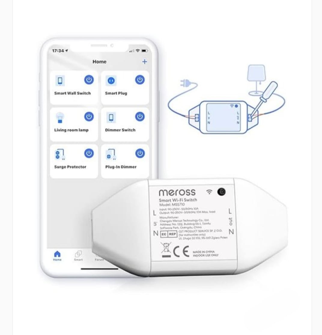 Meross Interruptor Universal Inteligente, Interruptor Inteligente 10A DIY Compatible con Alexa, Google Home y SmartThings, Inter