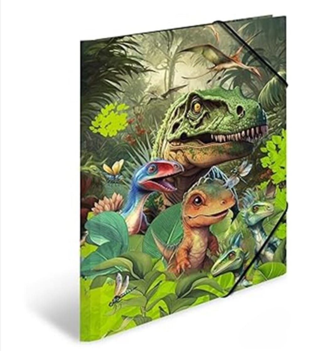 HERMA Carpeta A3 con diseño de dinosaurios para niños, de cartón con diseño de dinosaurio, goma, solapas interiores e impresión